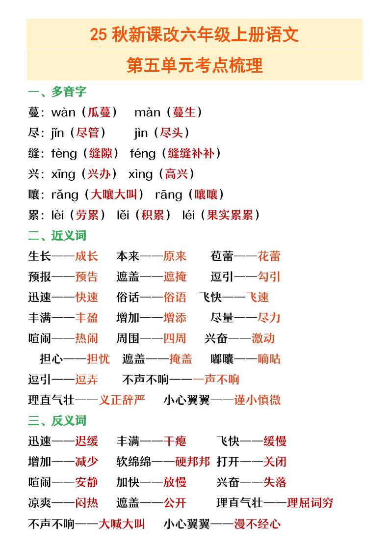 【2025秋新版】六年级上册语文第五单元重点考点梳理-流量卡商城 - 5G物联网无限速大流量卡_移动联通电信流量卡办理