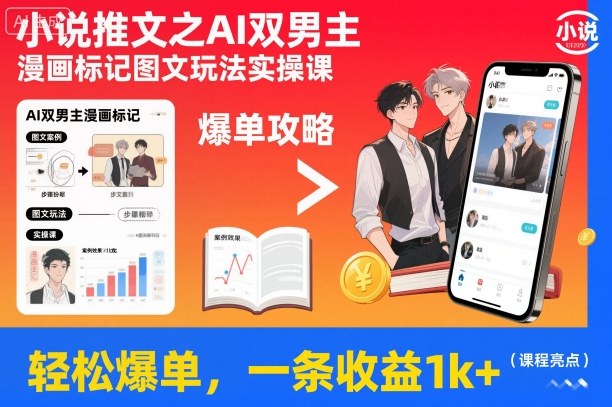 小说推文之AI双男主漫画标记图文玩法实操课，轻松爆单，一条收益1k+-流量卡商城 - 5G物联网无限速大流量卡_移动联通电信流量卡办理