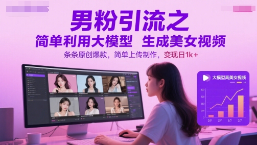 男粉引流之简单利用大模型生成美女视频，条条原创爆款，简单上传制作，变现日1k+-流量卡商城 - 5G物联网无限速大流量卡_移动联通电信流量卡办理