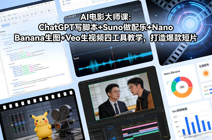 AI电影大师课：ChatGPT写脚本+Suno做配乐+Nano Banana生图+Veo生视频，打造爆款短片-流量卡商城 - 5G物联网无限速大流量卡_移动联通电信流量卡办理