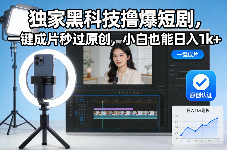 独家黑科技撸爆短剧，一键成片秒过原创，小白也能日入1k+【揭秘】-流量卡商城 - 5G物联网无限速大流量卡_移动联通电信流量卡办理